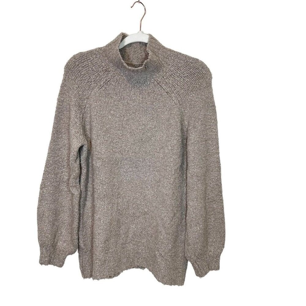 Aerie Sweater M‎ Fuzzy Wool Blend Mock Neck Tan Oversized Pullover Size Medium